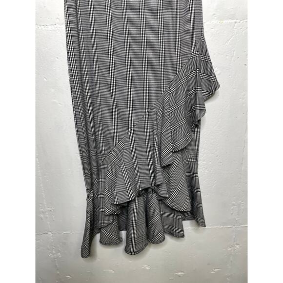 Calvin Klein Size 6R  Black White Houndstooth Sleeveless Ruffled Tulip Dress - Picture 4 of 7